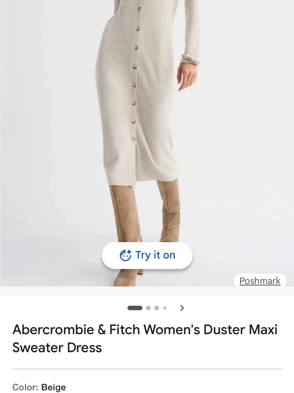 Abercrombie & Fitch Beige Ribbed Maxi Button-Front Duster